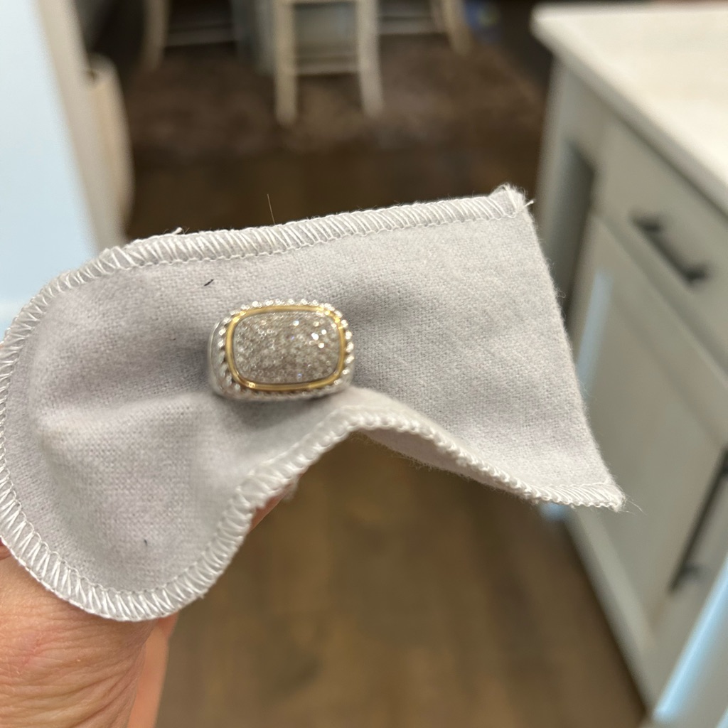 Pav Stone Cushion Ring In Silver With Gold Accents